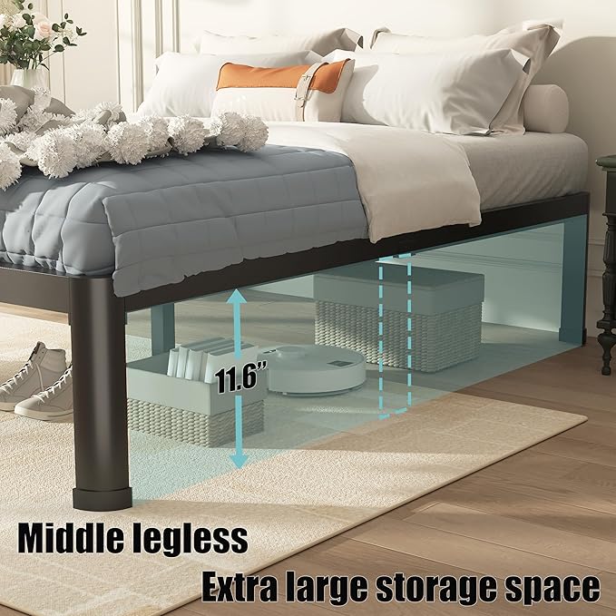 Twin Bed Frame with Round Corner Edge Legs, 14 Inch High 3500 lbs Heavy Duty Metal Platform Bed Frame Twin Size, No Box Spring Needed/Noise Free/Non-Slip/Steel Slat Support