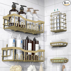 EUDELE 5-Pack Rustproof Stainless Steel Shower Caddy – No Drill Adhesive Bathroom Organizer with Large Capacity, Spacious Shower Shelves for Inside Shower, Kitchen & Home Decor Storage-XL Size