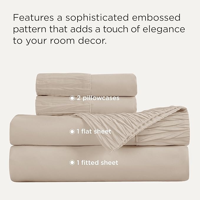 Bedsure California King Sheet Sets - 4 Pieces Soft Cal King Sheets - Breathable & Cooling - Hotel Luxury - Easy Care Polyester Microfiber Bedding for Women, Men, Beige