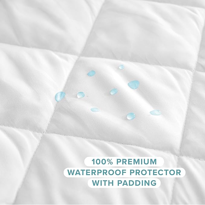 Bare Home Twin Waterproof Quilted Mattress Protector - Cooling Mattress Pad - Protect Against Spills - Easy Wash - Elastic Cover - Dorm Essentials - Stretchy - Fits up to 15 Inches Deep (Twin)