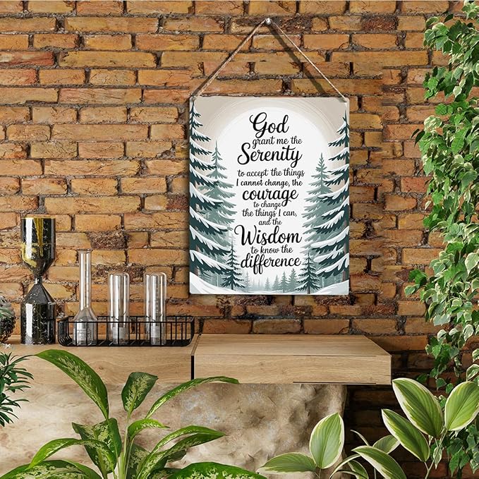 God Grant Me The Serenity, Bible Verses Winter Decor sign, Christian Prayer Room Wall Art Wooden Hanging Plaque 10 x 8 Inch, for Office Bedroom Living Room Home Decor
