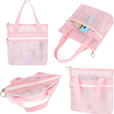 Mesh Shower Caddy Portable with Zipper & 2 Pockets - Quick Dry Shower Caddy Hanging for Travel Gym Camp Beach - Organizer Bag Bathroom Essentials for College Dorm