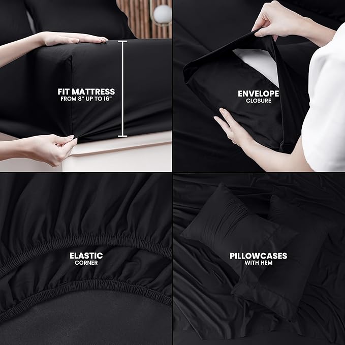 Utopia Bedding Queen Bed Sheets Set - Pack of 2 Sheet Sets - Perfect for Spa, Hotel, & Guest Bedroom - Brushed Microfiber - Shrinkage and Fade Resistant - Easy Care (Black)