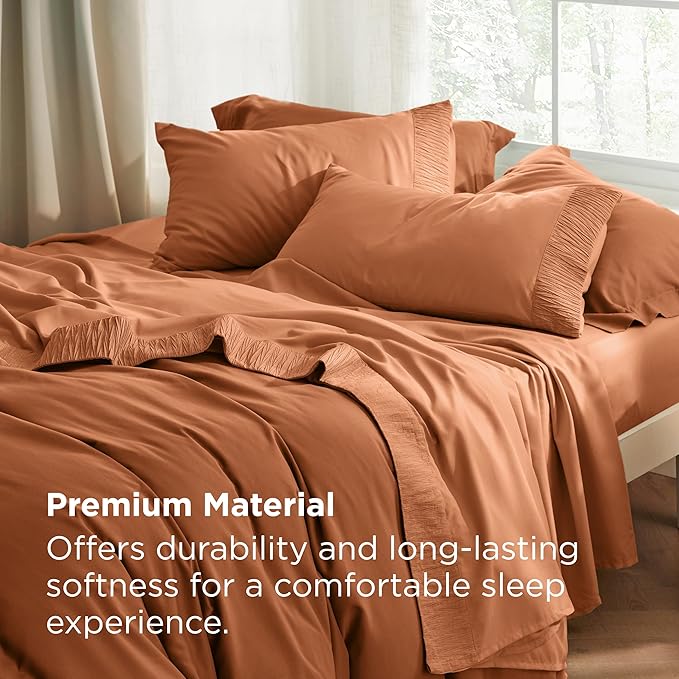 Bedsure Twin XL Sheet Sets Dorm Bedding - 3 Pieces Soft Extra Long Twin Sheets, Hotel Luxury, Easy Care Microfiber for Women, Men, Terracotta