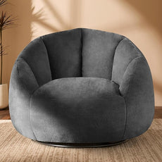 Swivel Giant Bean Bag Chair for Adults - Comfy Plush Round Shell Soft Accent Beanbag Chair, Oversized Cozy Floor Sofa Reading Chair for Living Room, Bedroom & Game Rooms, Gray