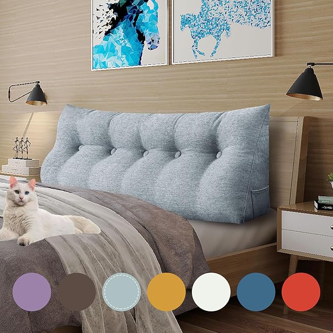 11 lbs Thickened Headboard Pillow Wedge Pillow Headboard Reading Pillow Bed for Comfortable Backrest Reading Triangular Pillow with Side Pocket Backrest Pillows for Sitting in Bed Gray Queen