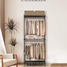 Clothes Rack, Portable Closet, 27.6 Inch Wardrobe Closet, Clothes Storage Organizer with Shelves and 2 Hanging Rods, Easy to Assembly, Black PCT001B01