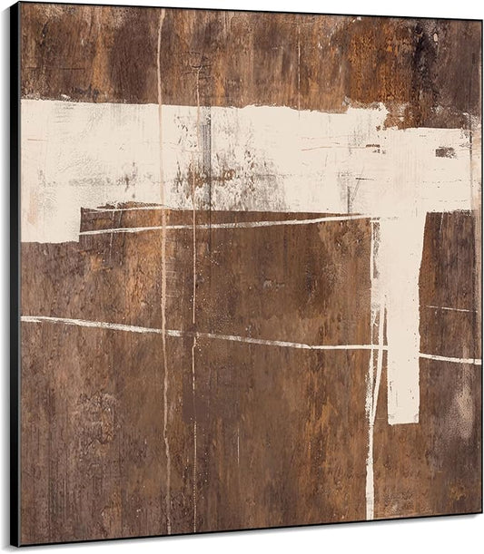 46"x46" XL Framed Wall Art - Rustic Brown and Beige Modern Design (Frame Assembly Required)