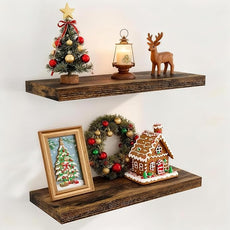 Floating Shelves for Wall, 24 x 9.3 Floating Shelf Wall-Mounted, Rustic Wood Bathroom Shelf Set of 2, Deep Bookshelf Storge Shelves for Living Room, Bedroom, Farmhouse, Rustic Brown Color