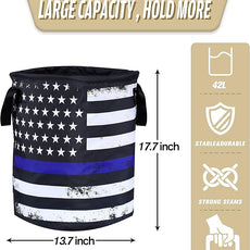 American Flag Thin Blue Line Flag Laundry Basket Foldable Oxford Cloth Funny Tote Bag Laundry Hamper Clothes Storage Bucket Organizer For Bathroom/Laundry Storage /Bedroom17.7x13.7 Inch