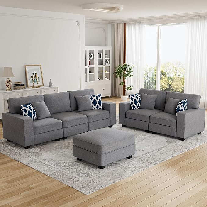 Legend Vansen Modular Sectional Sofa U Shaped Couch with Ottoman Modern Reversible Corner Sectional Couch for Living Room (Dark Grey, 2+3 with Ottoman)