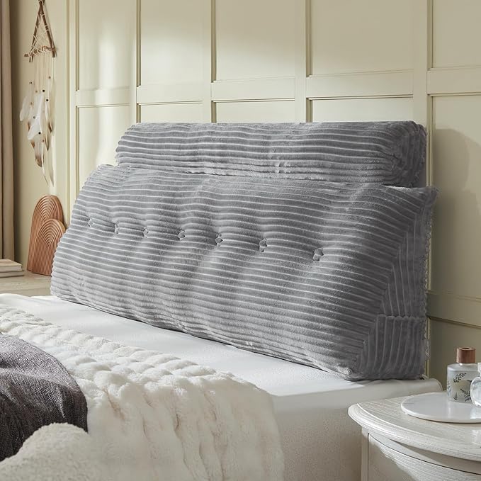 Headboard Wedge Pillow + A Long Neck Roll Pillow Body Pillow，Large Headboard Pillow with Removable Cover (Blue-Gray, King：76x8x20 inches)