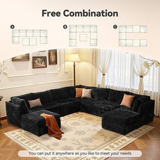 Large 9 Seat Modular Sectional Sofa with Ottoman Seat Corduroy Sleeper Sectional Sofa Bed Oversized Convertible Modular Couch for Living Room