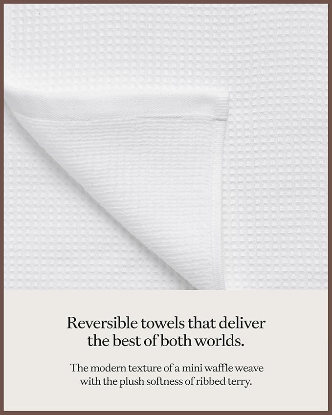 Cozy Earth Complete Waffle Bath Bundle - 60% Cotton 40% Viscose from Bamboo - Quick Dry & Ultra-Soft Waffle Weave Bath Towels - 4 Washcloths, 2 Hand Towels, 2 Bath Towels, 2 Bath Sheets, White