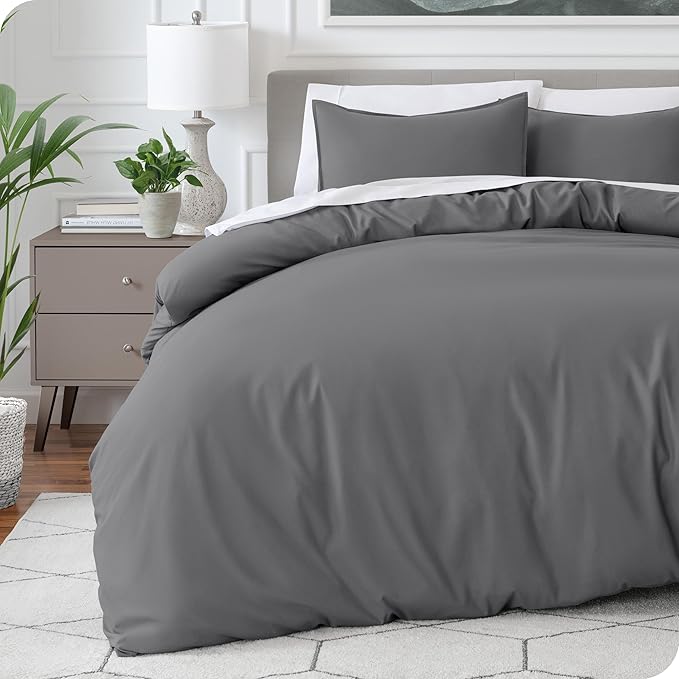 Bare Home Bedding Duvet Cover Oversized King Size - Premium 1800 Super Soft Collection - Lightweight, Duvet Cover - Soft Textured Bedding (Oversized King, Grey)