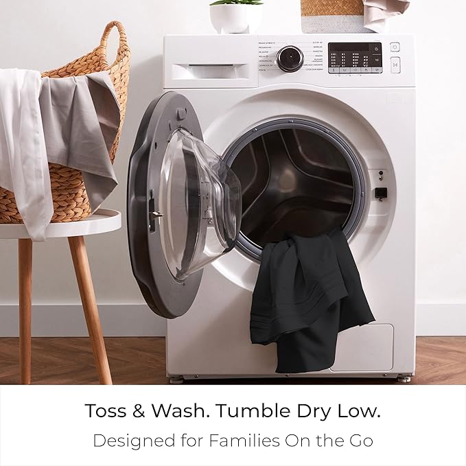 Mellanni Split King Sheet Set - 7-Piece Iconic Collection Bedding, (Including 4 Pillowcases), 16-Inch Deep Pocket, Easy Care, Extra Soft, Cooling Sheets, Brushed Microfiber - Black