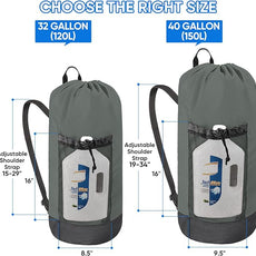 BALEINE 120L Laundry Bag Backpack, 900D Oxford Fabric Large Travel Laundry Bags with Shoulder Straps and 2 Mesh Pockets for College Dorm, Apartment, Laundromat (Dark Grey, 120L)