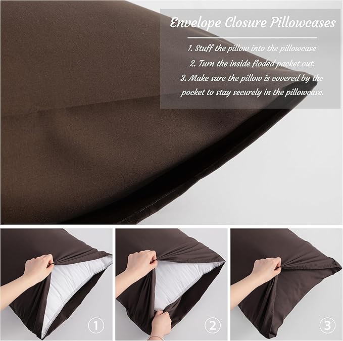 NTBAY Standard Pillow Cases Set of 2, 2 Pack Brushed Microfiber 20x26 Pillow Cases, Soft, Wrinkle, Fade, Stain Resistant Dark Brown Pillow Cases with Envelope Closure, 20x26 Inches, Dark Brown