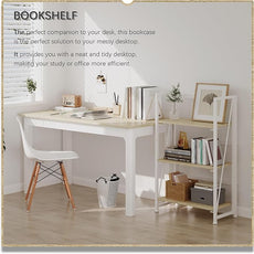 4NM No Assembly Folding Bookshelf Storage Shelves 3 Tiers Vintage Bookcase Standing Racks Study Organizer Home Office (Natural White)