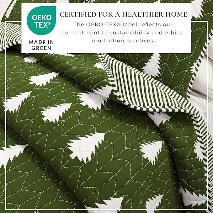 Great Bay Home King Reversible Rustic Lodge Olive Bedspread Quilt with Shams - All Season Cabin Coverlet Bedding Set (Includes 1 Quilt, 2 Pillow Shams)