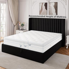 Full Size Lift Up Storage Bed, Upholstered Platform Bed Frame with Wingback Headboard, Hydraulic System, Solid Wooden Slats Support, Noise-Free, No Box Spring Needed, Easy Assembly, Black