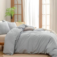 BESTOUCH Duvet Cover Set 100% Washed Cotton Linen Feel Super Soft Comfortable Chic Lightweight 3 PCs Home Bedding Set Solid Cornflower Blue Oversized King