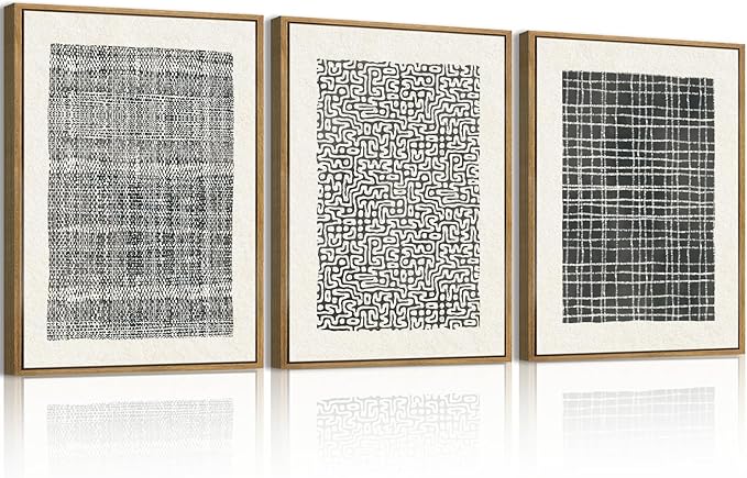 BINCUE Abstract Geometric Line Wall Art Minimalist Artwork Modern Neutral Wall Decor for Living Room Bedroom Office Bathroom 12" Lx16 W Set of 3