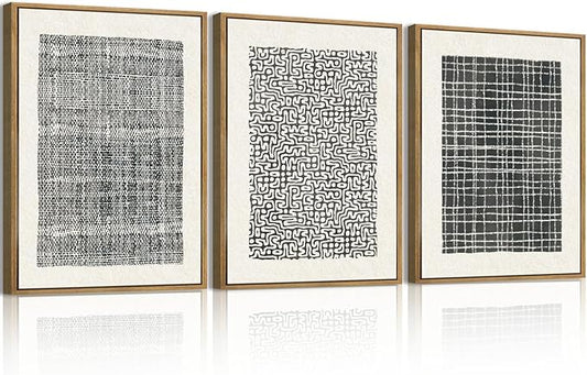 BINCUE Abstract Geometric Line Wall Art Minimalist Artwork Modern Neutral Wall Decor for Living Room Bedroom Office Bathroom 12" Lx16 W Set of 3
