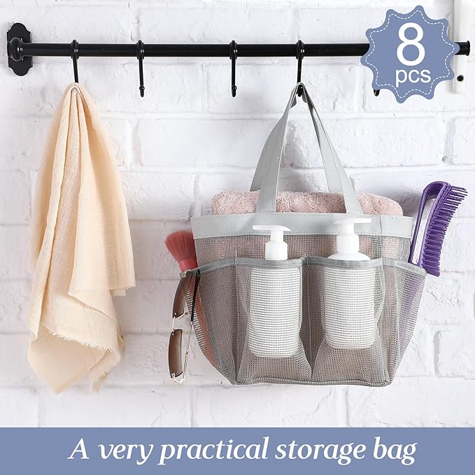 8 Packs Mesh Shower Caddy Portable Large Shower Caddy Dorm with 8 Pockets and Handles Quick Dry Shower Bags Hanging Bath Bag Dorm Room College Essentials for Bathroom Gym Camp (Multicolor)
