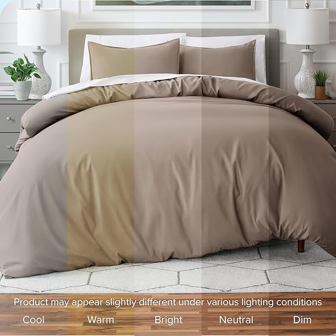 Bare Home Bedding Duvet Cover Queen Size - Premium 1800 Super Soft Collection - Lightweight, Cooling Duvet Cover - Soft Breathable Bedding (Queen, Taupe)