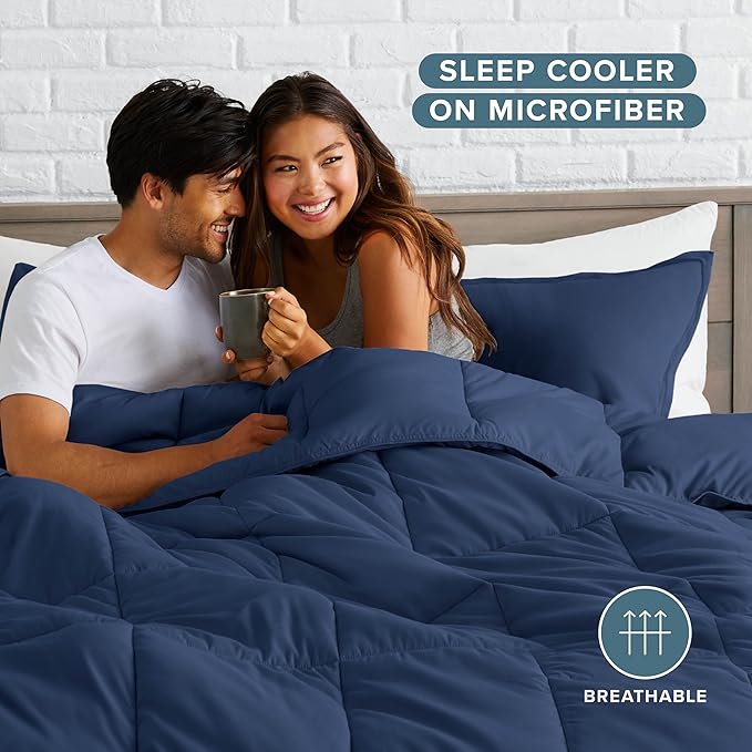 Bare Home Comforter Set - Oversized Queen Size - Ultra-Soft - Goose Down Alternative - Premium 1800 Series - All Season Warmth (Oversized Queen, Dark Blue)