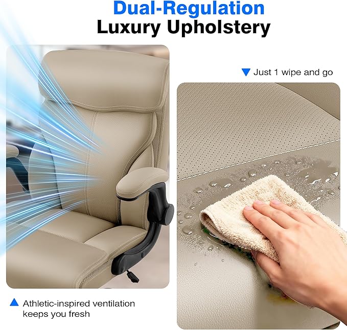 Office Chair - Executive High Back Breathable Comfy Desk Chair with Lumbar Support - Ergonomic Leather Rolling Swivel Computer Chair with Rock Function for Working Studying Gaming Relaxing