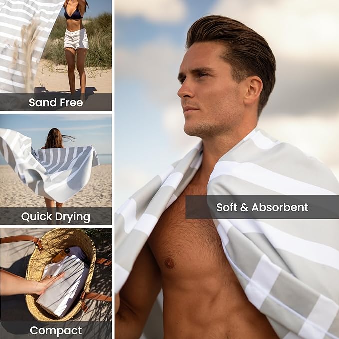 SummerSand Microfiber Beach Towel XXL Oversized (71 x 63 in) - Quick Dry, Sand Free - Compact and Lightweight for Travel - Recycled Materials - Extra Large Beach Blanket - Marble Sand