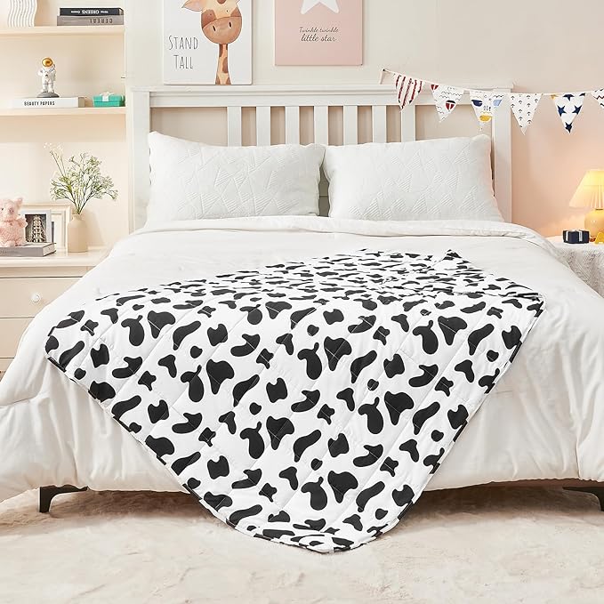 yescool Weighted Blanket 3 Pounds Cooling Weighted Lap Blanket, Cow Print Heavy Blanket for Sleeping, Weighted Throw Blanket Gift for 20-40lbs,36"x48"