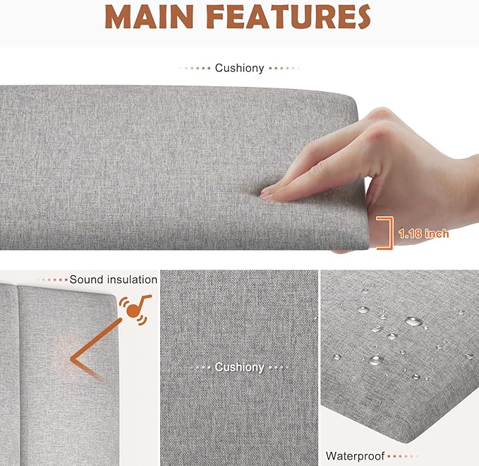 IFNOW Upholstered Wall Mounted Headboard, 3D Soundproof Wall Panels Peel and Stick for Queen Size, Reusable and Removable Tufted Bed Headboard in Medium Grey (9 Panels, 10" x 24")