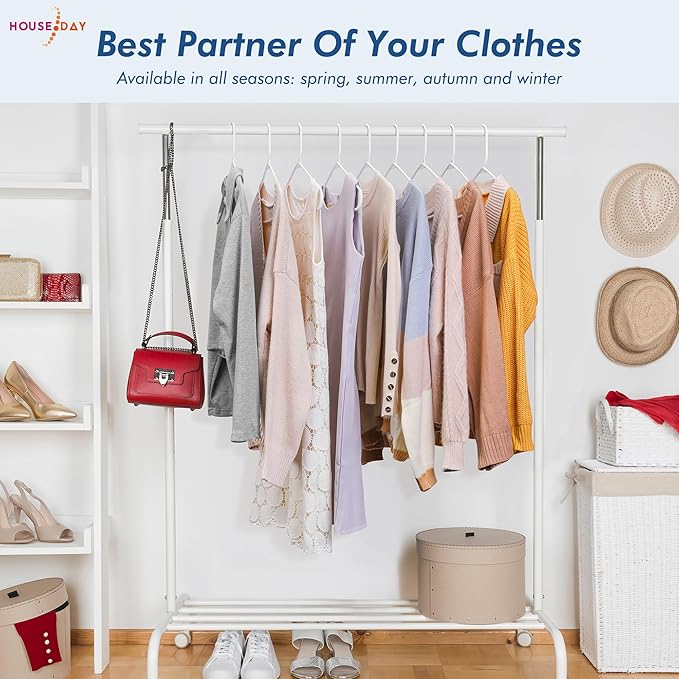 HOUSE DAY White Plastic Hangers 50 Pack, Plastic Clothes Hangers with Built-in Hooks, Durable and Strong Plastic Coat Hangers for Closet, Space Saving Clothing Hanger for Shirts, Coats, Skirt, Dress