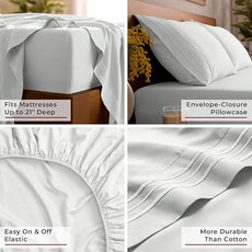 Mellanni King Sheet Set - 6-Piece Iconic Collection Bedding, (Including 4 Pillowcases), 21-Inch Extra Deep Pocket, Easy Care, Ultra Soft, Cooling Sheets, Brushed Microfiber - Ivory