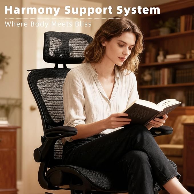 Ergonomic Office Chair, Adjustable High Back Desk Chair with Headrest Footrest 2D Lumbar Support - Executive Breathable Mesh Comfy Swivel Rolling Reclining Computer Task Chairs for Home Office Gaming