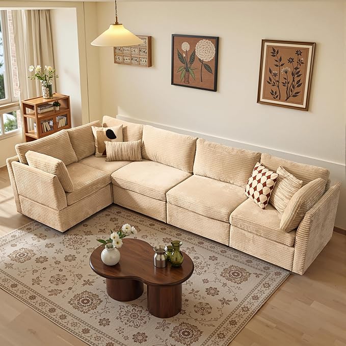 Modular Sectional Sofa,5 Pieces Sectional Couches for Living Room,131X65 L Shaped Cloud Couch with Oversized Convertible Modular Couch for Living Room