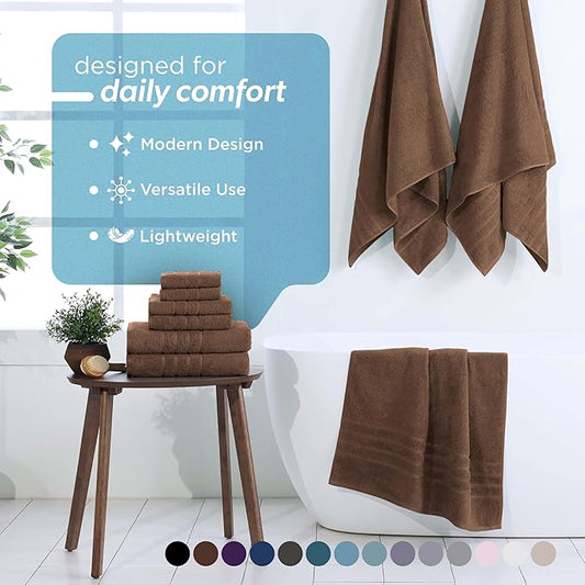 Martex 6-Piece Towel Set – Ultimate Performance – 100% Cotton – 2 Bath Towels – 2 Hand Towels – 2 Wash Cloths – Versatile – Low-Linting – Supersoft & Absorbent Bathroom Set – Easy Care – Chocolate