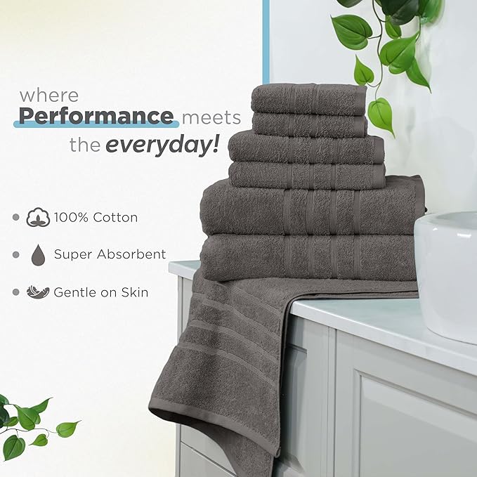 Martex 6-Piece Towel Set – Ultimate Performance – 100% Cotton – 2 Bath Towels – 2 Hand Towels – 2 Wash Cloths – Versatile – Low-Linting – Supersoft & Absorbent Bathroom Set – Easy Care – Eiffel Tower