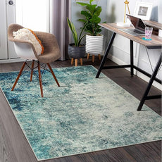 Lahome Modern Abstract Area Rug 5x7 Rugs for Living Room, Washable Accent Bedroom Rug Low Pile Non-Slip, Indoor Floor Contemporary Carpet for Kitchen Bathroom Laundry,Blue/Grey