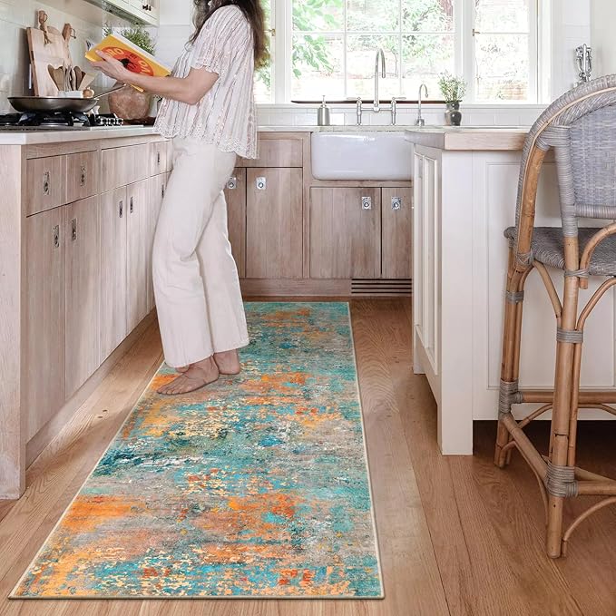 Lahome Modern Abstract Rug - 2x8 Colorful Hallway Runner Rug, Non Skid Washable, Bathroom Carpet, Indoor Floor Entryway Runner for Living Dining Bedroom Kitchen