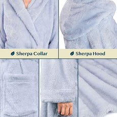 PAVILIA Women Hooded Plush Soft Robe | Fluffy Warm Fleece Sherpa Shaggy Bathrobe