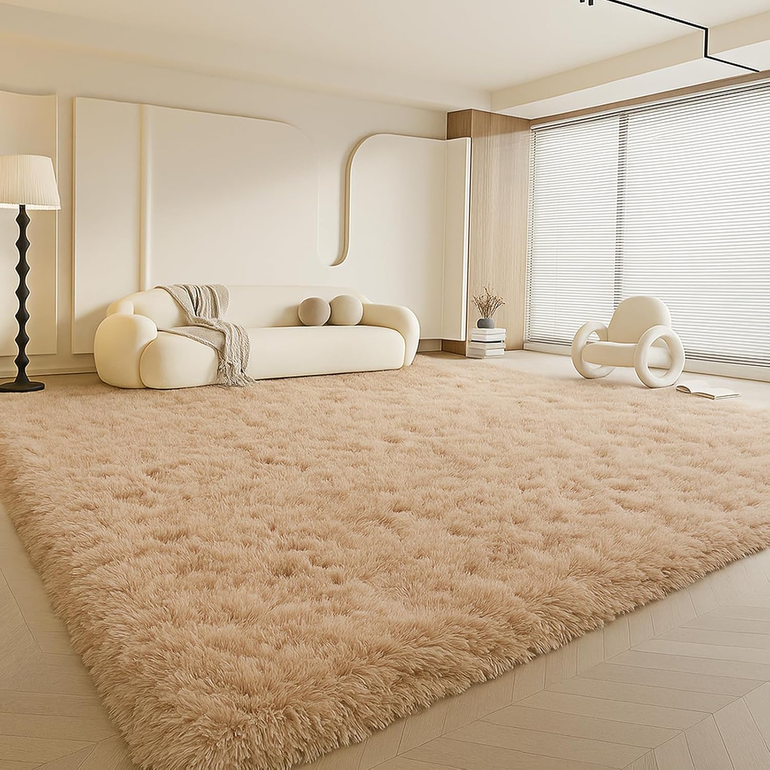 8x10 Area Rugs Living Room, Beige Large Plush Fluffy Bedroom Carpet, Non-Slip Upgraded Indoor Thick Soft Rug, Modern Plush Carpet Suitable for Kids Home Decor Aesthetics Dorm. Dormly