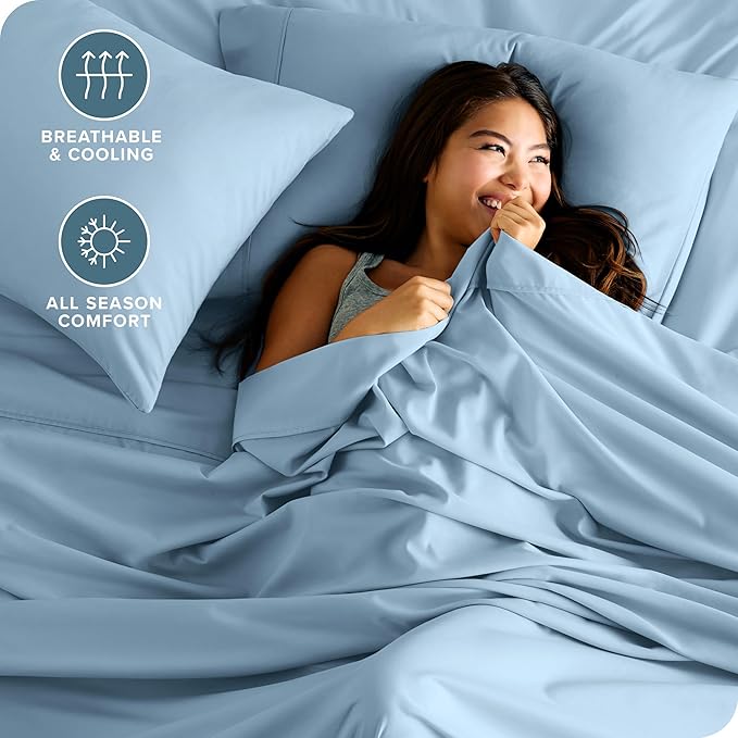 Bare Home Twin XL Sheet Set - College Dorm Size - Luxury 1800 Ultra-Soft Microfiber Twin Extra Long Bed Sheets - Deep Pockets - Easy Fit - Extra Soft - 3 Piece Set - Bed Sheets (Twin XL, Light Blue) BareHome