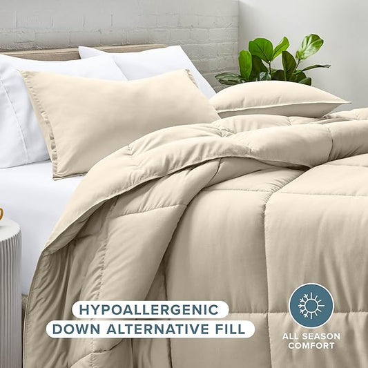 Bare Home Comforter Set - King/California King Size - Ultra-Soft - Goose Down Alternative - Premium 1800 Series - All Season Warmth (Sand)