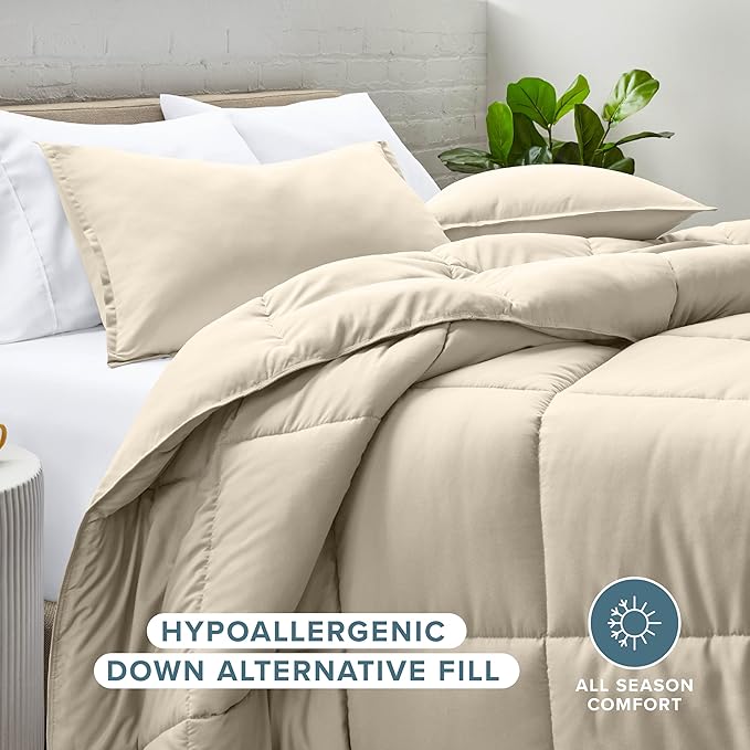 Bare Home Comforter Set - Oversized Queen Size - Ultra-Soft - Goose Down Alternative - Premium 1800 Series - All Season Warmth (Oversized Queen, Sand)