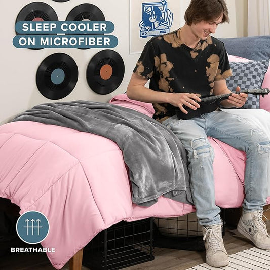 Bare Home Comforter Set - Twin/Twin Extra Long Size - Ultra-Soft - Goose Down Alternative - Premium 1800 Series - All Season Warmth (Twin/Twin XL, Light Pink)