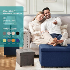 BRIAN & DANY Ottoman with Storage, Small Storage Ottoman for Dorm, Linen Folding Ottoman Foot Stool with Legs for Living Room and Bedroom, 14.8